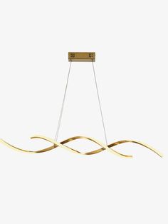 a modern light fixture with gold colored metal strips hanging from it's center, on a white background