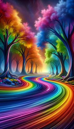 an image of a rainbow colored forest