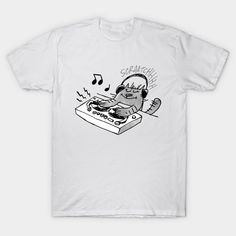 A Cat DJ scratching on turntables drawing. -- Choose from our vast selection of Crewneck and V-Neck T-Shirts to match with your favorite design to make the perfect graphic T-Shirt. Pick your favorite: Classic, Boxy, Tri-Blend, V-Neck, or Premium. Customize your color! For men and women. Dj Scratching, Cat Merchandise, Merch Ideas, Cat Tshirt, Gifts Diy, V Neck T Shirt, Graphic T Shirt, Dj, Graphic Tshirt