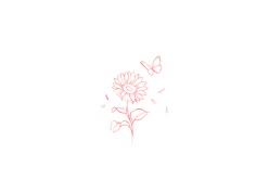 a drawing of a sunflower and butterflies on a white background