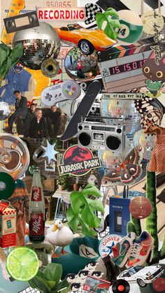 a collage of various items and objects that are in the shape of a car