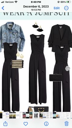 Shoes For Jumpers Outfit, How To Style Jumpsuits For Fall, Black Pant Jumpsuit Outfits, Jumpsuit Accessories Classy, Jumpsuit Outfit Business Casual, Jumsute Style, Dressing Up Jumpsuit, Black Jump Suites Outfit, How To Style A Black Jumpsuit Formal