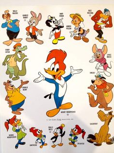 an old cartoon character sheet with many different characters