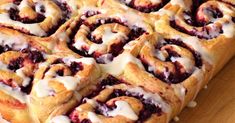 a close up of a pastry on a wooden table