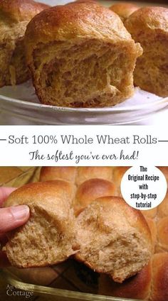 two pictures showing different types of breads and pastries with text that reads soft 100 % whole wheat rolls the softest you've ever had