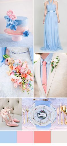 a collage of different color combinations with pink and blue