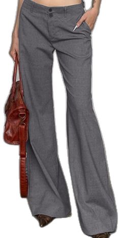 Gray Wide Leg Pants For Spring, Casual Fitted Wide Leg Pants For Fall, Gray Stretch Wide Leg Pants For Fall, Stretch Gray Wide Leg Pants For Fall, Chic Gray Pants, Non-stretch Wide Leg Pants For Fall Office Wear, Non-stretch Bottoms For Office Wear In Fall, Casual High-waist Gray Dress Pants, Casual High Waist Gray Dress Pants