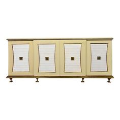 a sideboard with three doors and two drawers on each side, one door open