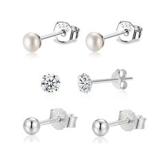 PRICES MAY VARY. Tiny Silver Stud Earrings: Made of 925 Sterling Silver and Freshwater Pearl, In Line with International Sterling Silver Standards. High Quality, Lead and Nickel Free, Hyperallergenic. 3PCS Earrings Set: Includes A Pair of 3mm Pearl Stud Earrings, A Pair of 3mm Cubic Zirconia Stud Earrings and A Pair of 3mm Ball Stud Earrings, You Can Use Them for Cartilage Piercings or Earlobes. Simple Stud Earrings Set: They Will Fit Almost Any Outfit, From Your Daily Office Wear to Evening Wea Stud Earrings Set Sterling Silver, Classic Sterling Silver Nickel-free Pearl Earrings, Nickel-free Sterling Silver Pearl Earrings In Silver, Classic Nickel-free Sterling Silver Pearl Earrings, Silver Earrings Set, Silver Cubic Zirconia Pearl Earrings, Round Cut, Dating Gifts, Earrings Cartilage, Cartilage Piercings