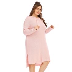 Features: Style: Casual/Lovely Sleeves: Long Sleeves Neckline: Regular Pattern: Hoodies Type: Women Plus Size Sweater Dress Season: Fall/Spring/Winter Size Chart: Size Bust Waist Hips cm inch cm inch cm inch XL 126 49.6 118 46.5 124 48.8 2XL 132 52.0 124 48.8 130 51.2 3XL 138 54.3 130 51.2 136 53.5 Side Split Shirt, Boho Dress Plus Size, Plus Size Sweater Dress, Plus Size Sweater, Hat Size Chart, Cozy Dress, Pink Winter, Plus Size Sweaters, Side Split