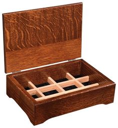 an open wooden box with four compartments