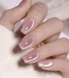 Light Pink cat eye Nails, glossy pink nails #fashion  #naildesign  #foryoupage  #ideasforyou Light Pink Cat Eye Nails, Glossy Pink Nails, Pink Cat Eye Nails, Purple Glitter Nails, Summer Nail Colors, Nails Glossy, Subtle Nails, Nail Designs Valentines