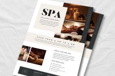 a spa brochure is displayed on a white background