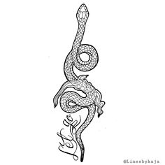 a black and white drawing of a snake on top of a tree branch with the word love