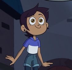 a cartoon character standing in the middle of a room with his hands out and eyes wide open