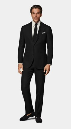 Black Roma Suit in Pure Linen Black Suit Men Wedding Guest, Black Suit Men Wedding, Prom Suits For Men Black, Mens Black Suit, Black Tie Men, Black Wedding Suit, Black Tie Dress Wedding, Wedding Menswear, Men Suits Black