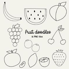 the fruit doodles are in black and white