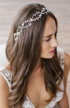 Designed for wear as a headpiece or belt (with a simple switch of ribbons), a floral motif is delicately rendered in gold-plated wire adorned with lustrous freshwater pearls, beaming crystals and dainty glass beads. A perfectly radiant finish for your bridal look. 14" band length Ribbon ties at back Includes both 47" halo ties and 60" sash ties Pearl size: 2-3mm 14k-gold plate/freshwater pearl/glass Made in the USA of imported materials Wedding Suite Item ships in signature keepsake packaging. Bride Hair Pins, Beautiful Wedding Hair, Bridal Hair Vine, Belt Style, Hair Reference, Hair Vine, Bridal Headpieces, Gorgeous Hair, Wedding Hair Accessories