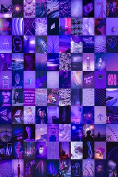 a collage of purple and blue images