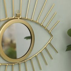 an eye - shaped mirror is shown in front of a plant