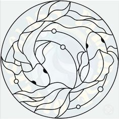 a circular stained glass window with fish in it