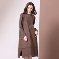 Shop side-slit loose sweater dresses at Fancyever. Head online and this season's range of tops. Express delivery available. Loose Sweater Dress, Shift Dress Pattern, Loose Sweater