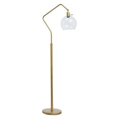 a floor lamp with a glass ball on the top and a metal pole at the bottom