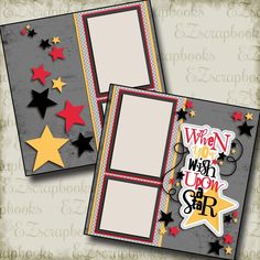 two scrapbook pages with stars and the words when i wish upon star on them