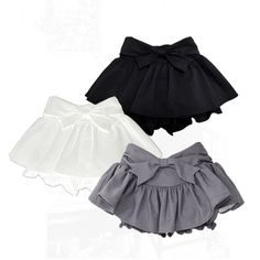 High Waist French Style Bow Skirt - Y2K Aesthetic ⋆ Kawaii Sale Spring Party Skort In Solid Color, Party Cotton Ruffled Skirt Bottoms, Cotton Flared Skort For Summer, Cute Black Skort For Summer, Cute Black Summer Skort, Cute Solid Color Spring Bottoms, High Waist Cotton Party Skirt, High Waist Cotton Party Shorts, High Waist Cotton Skirt For Party