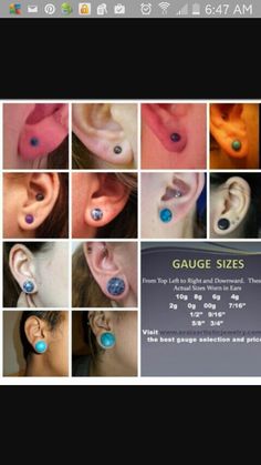 several images of different types of ear piercings and their measurements are shown in the above image