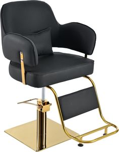 a black and gold hydraulic hair salon chair