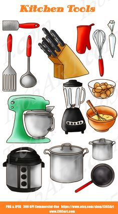 an image of kitchen tools and cooking utensils