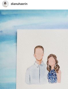 a watercolor painting of a man and woman standing next to each other