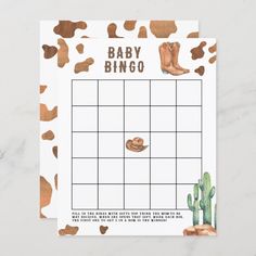 a baby shower game with cowboy boots on the side and a cactus in the middle