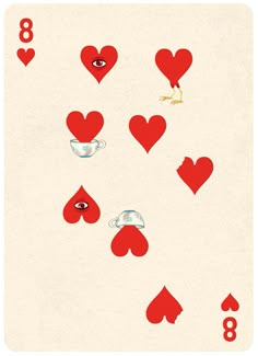 playing cards with hearts and an eye