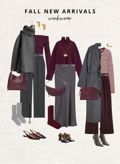 Colour Combinations Fashion, Burgundy Outfit, Belted Sweater, Winter Fashion Outfits Casual, Fall Capsule Wardrobe, Wardrobe Outfits, Trendy Fall Outfits, Grey Outfit, Looks Chic