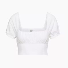 Xs Sunday Best From Aritzia Nwt Pure White Fitted Cotton Crop Top With Puff Sleeves, Solid Color Square Neck Top For Summer, Summer Puff Sleeve Fitted Crop Top, Summer Fitted Crop Top With Puff Sleeves, Elegant Cropped Cotton Tops, Trendy Cropped Top For Brunch, Feminine White Square Neck Top, White Feminine Square Neck Top, Feminine White Top With Square Neck