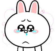 a drawing of a white bunny with pink cheeks and black eyes, has tears on his face