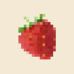 an apple pixelated in red and green on a beige background