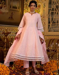 Anarkali Kurta Trouser with Dupatta Set Processing Time : 20-25 Working Days Work : Sequins work,lace work,Chikankari Work Fabric:Top : Pure Cotton Bottom : Pure Cotton Dupatta : Organza Color:Top : Baby Pink Bottom : Baby Pink Dupatta : Baby Pink Note : For A Fancy Designer Look,Grab These Lehenga Choli With Dupatta in Fine Colored.These Lehenga And Choli Are Gadhawal Silk And Dupatta Are Fabricated On Chiffon Pair.Its Beautified With Designer Printed,Jari Sequance Embroidery,Zarkan Diamond Wor Semi-stitched Bollywood Lace Salwar Kameez, Unstitched Ankle-length Traditional Wear With Resham Embroidery, Ankle-length Dabka Sets For Eid, Semi-stitched Lace Work Sets For Diwali, Semi-stitched Traditional Wear With Lace Work For Eid, Unstitched Ankle-length Salwar Kameez With Resham Embroidery, Unstitched Lace Work Salwar Kameez With Long Sleeves, Unstitched Long Sleeve Salwar Kameez With Lace Work, Ankle-length Salwar Kameez With Dupatta For Eid