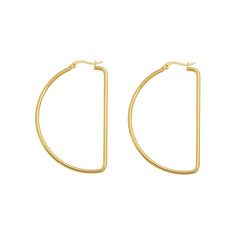 Stately Steel Half-Hoop Earrings An interesting version of a hoop earring, these half hoops are made of stainless steel and can dress up even the most causal outfit.       Approx. 2-1/8"L x 1/16"W     Stainless steel     Pierced Causal Outfits, Gold Tones, Hoop Earrings, Jewelry Earrings, Stainless Steel