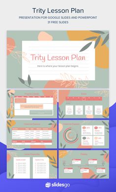 the lesson plan is displayed in front of a blue background with flowers and leaves on it