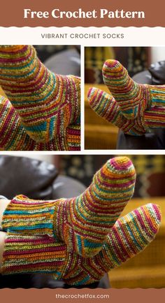 two pictures showing the same pair of colorful socks