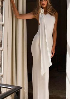 Gabrielle Halter Dress Sorority Rush Outfits, Rush Outfits, Snow Dress, Exclusive Dress, Long Sleeve Knit Dress, Beige Dresses, Strapless Tops, White Maxi, Dressy Tops