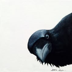 a drawing of a black bird with its head turned to the side and it's beak open