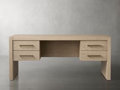 a wooden desk with three drawers on one side and an open drawer on the other