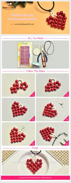 the instructions for making beaded heart necklaces