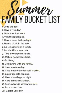 the summer family bucket list is shown in black and white