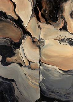 an abstract painting with black, brown and white colors