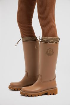 Brown Kickstream High Rain Boots - Boots for Women | Moncler US Luxury Winter Boots For Outdoor, Luxury Winter Outdoor Boots, Luxury Outdoor Boots With Round Toe, Designer Waterproof Boots With Round Toe, High Rain Boots, Boots For Women, Brown Boots, Rain Boots, Womens Boots